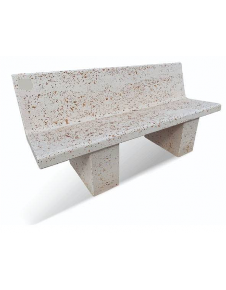 PANCHINA CON SPALLIERA IN CEMENTO CALCESTRUZZO PER ARREDO URBANO - COLORE BIANCO TRAVERTINO - CM 170x56x68H - Conforme ai CAM