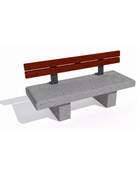 Panchina lineare in cemento calcestruzzo colore Grigio pietra - schienale in legno esotico - cm 180x60x85h - Conforme ai CAM