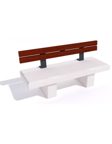 Panchina lineare in cemento calcestruzzo colore Bianco pietra - schienale in legno esotico - cm 180x60x85h - Conforme ai CAM