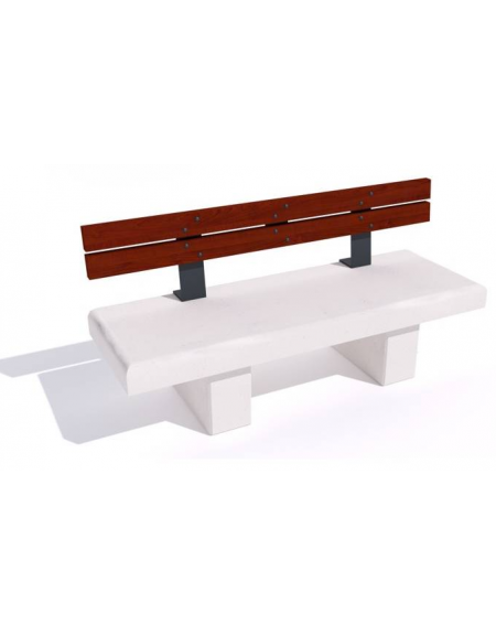 Panchina lineare in cemento calcestruzzo colore Bianco pietra - schienale in legno esotico - cm 180x60x85h - Conforme ai CAM