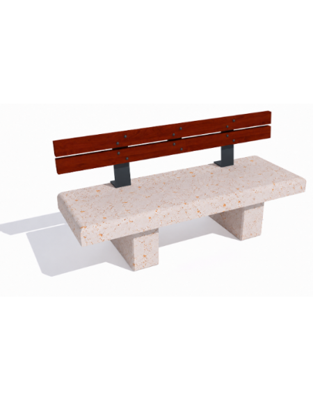 Panchina lineare in cemento calcestruzzo colore Bianco travertino - schienale in legno esotico - cm 180x60x85h - Conforme ai CAM