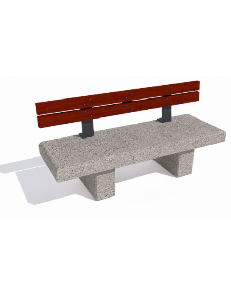 Panchina lineare in cemento calcestruzzo colore Bianco sabbiato - schienale in legno esotico - cm 180x60x85h - Conforme ai CAM