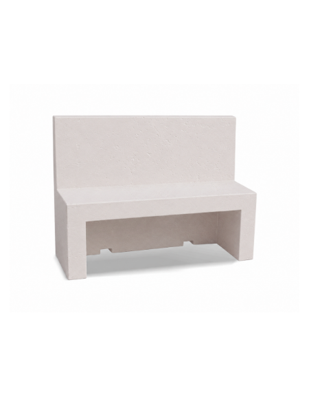 PANCHINA CON SCHIENALE PER ARREDO URBANO IN CEMENTO CALCESTRUZZO COLORE BIANCO PIETRA - CM 170x50x100h