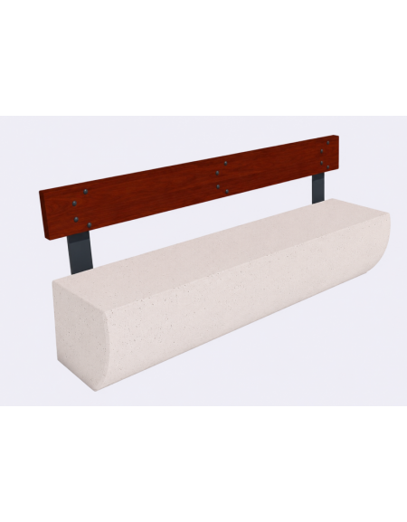 Panchina in cemento colore Bianco pietra, con frontale sagomato - schienale in legno - cm 200x41x80h - Conforme ai CAM