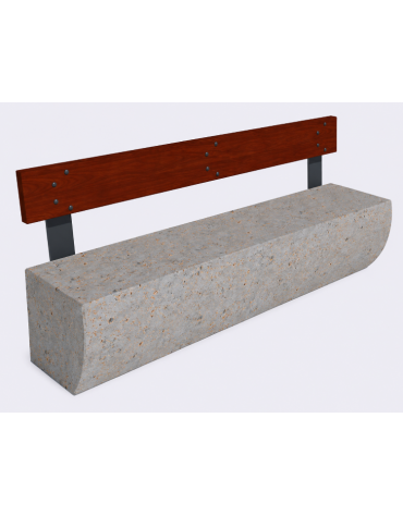 Panchina in cemento colore Grigio travertino, con frontale sagomato - schienale in legno - cm 200x41x80h - Conforme ai CAM