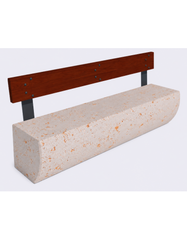 Panchina in cemento colore Bianco travertino, con frontale sagomato - schienale in legno - cm 200x41x80h - Conforme ai CAM