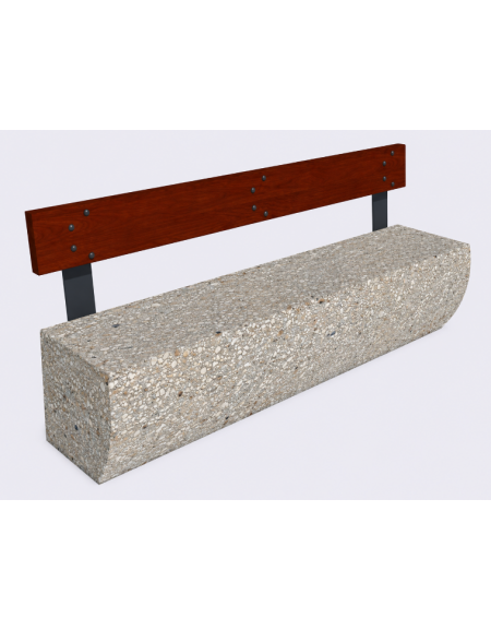 Panchina in cemento colore Grigio sabbiato, con frontale sagomato - schienale in legno - cm 200x41x80h - Conforme ai CAM