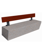 Panchina inclinata in cemento calcestruzzo colore Grigio travertino - schienale in legno esotico - cm 200x60x80h - Conforme CAM