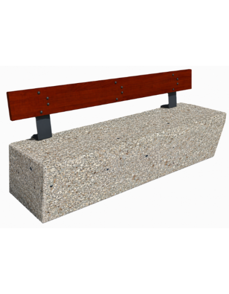 Panchina inclinata in cemento calcestruzzo colore Grigio sabbiato - schienale in legno esotico - cm 200x60x80h - Conforme ai CAM