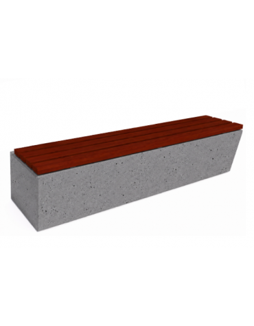 Panchina inclinata in cemento calcestruzzo colore Grigio pietra - seduta rivestita in legno - cm 200x60x45h - Conforme ai CAM