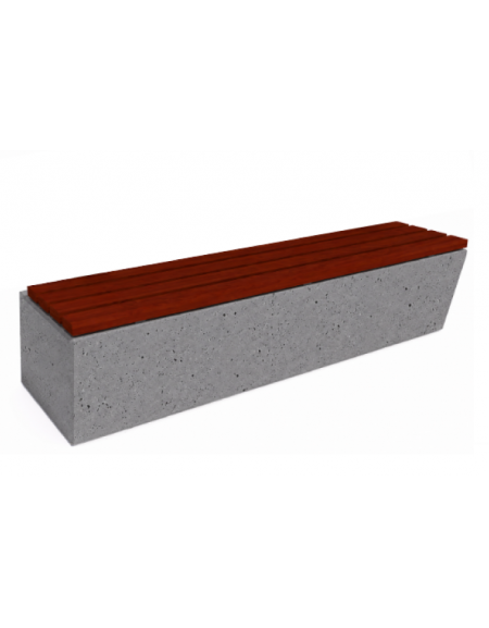 Panchina inclinata in cemento calcestruzzo colore Grigio pietra - seduta rivestita in legno - cm 200x60x45h - Conforme ai CAM