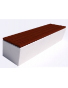 Panchina inclinata in cemento calcestruzzo colore Bianco pietra - seduta rivestita in legno - cm 200x60x45h - Conforme ai CAM