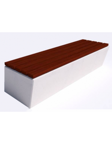 Panchina inclinata in cemento calcestruzzo colore Bianco pietra - seduta rivestita in legno - cm 200x60x45h - Conforme ai CAM