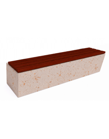 Panchina inclinata in cemento calcestruzzo colore Bianco travertino - seduta rivestita in legno - cm 200x60x45h - Conforme CAM