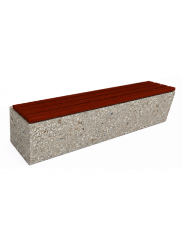 Panchina inclinata in cemento calcestruzzo colore Grigio sabbiato - seduta rivestita in legno - cm 200x60x45h - Conforme ai CAM