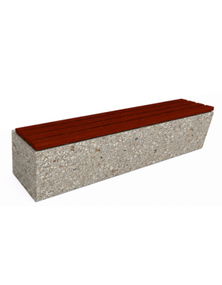 Panchina inclinata in cemento calcestruzzo colore Grigio sabbiato - seduta rivestita in legno - cm 200x60x45h - Conforme ai CAM