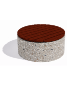 Panchina circolare in cemento calcestruzzo colore Grigio sabbiato - seduta rivestita in legno - cm Ø110x50h - Conforme ai CAM