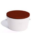 Panchina tonda svasata in cemento calcestruzzo - colore Bianco pietra - seduta rivestita in legno - cm Ø84x50h - Conforme ai CAM