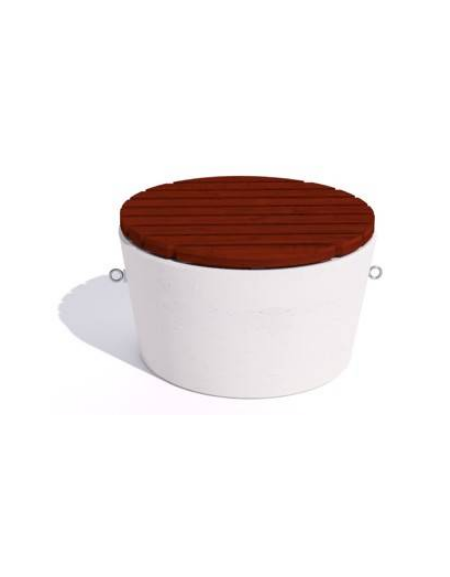 Panchina tonda svasata in cemento calcestruzzo - colore Bianco pietra - seduta rivestita in legno - cm Ø84x50h - Conforme ai CAM