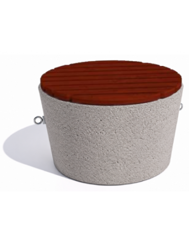 Panchina tonda svasata in cemento calcestruzzo, colore Bianco sabbiato - seduta rivestita in legno - cm Ø84x50h - Conforme CAM
