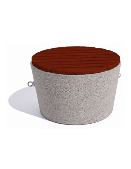 Panchina tonda svasata in cemento calcestruzzo, colore Bianco sabbiato - seduta rivestita in legno - cm Ø84x50h - Conforme CAM