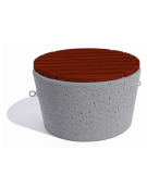 Panchina tonda svasata in cemento calcestruzzo colore Grigio pietra - seduta rivestita in legno - cm Ø84x50h - Conforme ai CAM