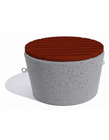 Panchina tonda svasata in cemento calcestruzzo colore Grigio pietra - seduta rivestita in legno - cm Ø84x50h - Conforme ai CAM