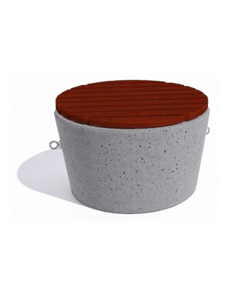 Panchina tonda svasata in cemento calcestruzzo colore Grigio pietra - seduta rivestita in legno - cm Ø84x50h - Conforme ai CAM