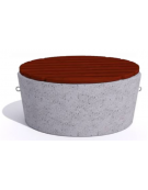 Panchina tonda svasata in cemento calcestruzzo colore Grigio pietra - seduta rivestita in legno - cm Ø112x50h - Conforme ai CAM