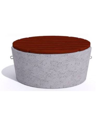 Panchina tonda svasata in cemento calcestruzzo colore Grigio pietra - seduta rivestita in legno - cm Ø112x50h - Conforme ai CAM