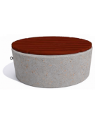 Panchina tonda svasata in cemento calcestruzzo colore Grigio travertino - seduta rivestita in legno - cm Ø112x50h - Conforme CAM