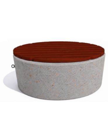 Panchina tonda svasata in cemento calcestruzzo colore Grigio travertino - seduta rivestita in legno - cm Ø112x50h - Conforme CAM
