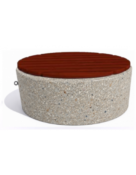 Panchina tonda svasata in cemento calcestruzzo colore Grigio sabbiato - seduta rivestita in legno - cm Ø112x50h - Conforme CAM