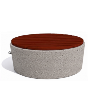 Panchina tonda svasata in cemento calcestruzzo colore Bianco sabbiato - seduta rivestita in legno - cm Ø112x50h - Conforme CAM