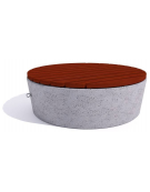 Panchina tonda svasata in cemento calcestruzzo, colore Grigio pietra - seduta rivestita in legno - cm Ø151x50h - Conforme ai CAM