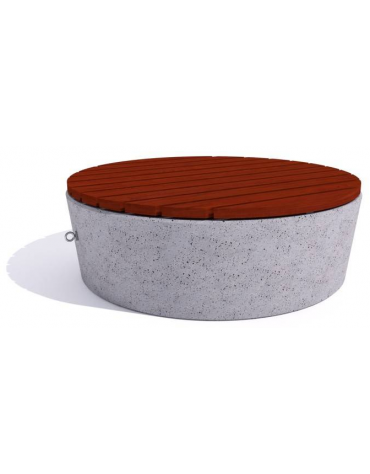 Panchina tonda svasata in cemento calcestruzzo, colore Grigio pietra - seduta rivestita in legno - cm Ø151x50h - Conforme ai CAM