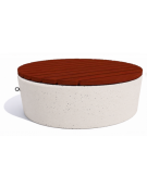 Panchina tonda svasata in cemento calcestruzzo, colore Bianco pietra - seduta rivestita in legno - cm Ø151x50h - Conforme ai CAM