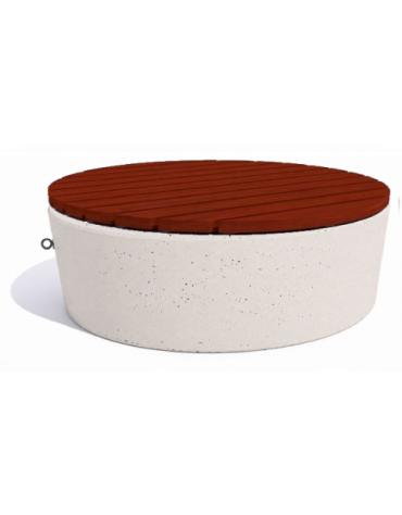 Panchina tonda svasata in cemento calcestruzzo, colore Bianco pietra - seduta rivestita in legno - cm Ø151x50h - Conforme ai CAM