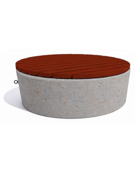 Panchina tonda svasata in cemento calcestruzzo colore Grigio travertino - seduta rivestita in legno - cm Ø151x50h - Conforme CAM