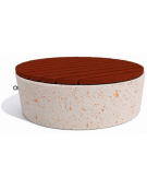 Panchina tonda svasata in cemento calcestruzzo colore Bianco travertino - seduta rivestita in legno - cm Ø151x50h - Conforme CAM