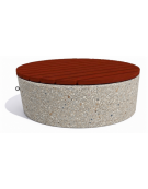 Panchina tonda svasata in cemento calcestruzzo colore Grigio sabbiato - seduta rivestita in legno - cm Ø151x50h - Conforme CAM