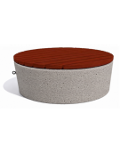 Panchina tonda svasata in cemento calcestruzzo colore Bianco sabbiato - seduta rivestita in legno - cm Ø151x50h - Conforme CAM