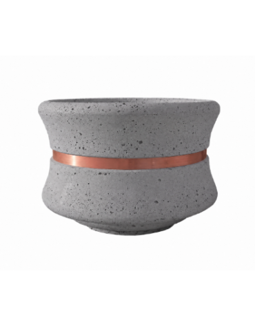 FIORIERA CIRCOLARE TONDA IN CEMENTO CALCESTRUZZO - COLORE GRIGIO PIETRA - CON FASCIA COLOR RAME - CM Ø 120x65h - CAM