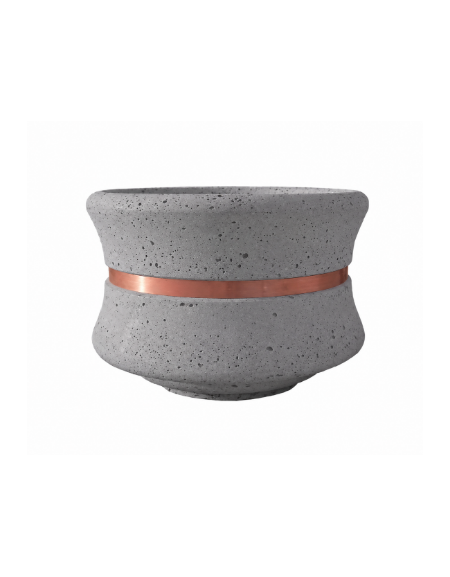 FIORIERA CIRCOLARE TONDA IN CEMENTO CALCESTRUZZO - COLORE GRIGIO PIETRA - CON FASCIA COLOR RAME - CM Ø 120x65h - CAM