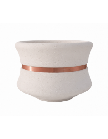 FIORIERA CIRCOLARE TONDA IN CEMENTO CALCESTRUZZO - COLORE BIANCO PIETRA - CON FASCIA COLOR RAME - CM Ø 120x65h - CAM