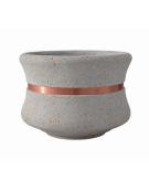 FIORIERA CIRCOLARE TONDA IN CEMENTO CALCESTRUZZO - COLORE GRIGIO TRAVERTINO  - CON FASCIA COLOR RAME - CM Ø 120x65h - CAM