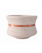 FIORIERA CIRCOLARE TONDA IN CEMENTO CALCESTRUZZO - COLORE BIANCO TRAVERTINO - CON FASCIA COLOR RAME - CM Ø 120x65h - CAM