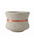 FIORIERA CIRCOLARE TONDA IN CEMENTO CALCESTRUZZO - COLORE GRIGIO SABBIATO - CON FASCIA COLOR RAME - CM Ø 120x65h - CAM