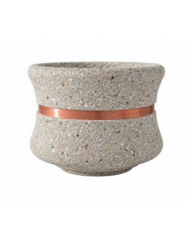 FIORIERA CIRCOLARE TONDA IN CEMENTO CALCESTRUZZO - COLORE GRIGIO SABBIATO - CON FASCIA COLOR RAME - CM Ø 120x65h - CAM