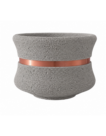FIORIERA CIRCOLARE TONDA IN CEMENTO CALCESTRUZZO - COLORE BIANCO SABBIATO - CON FASCIA COLOR RAME - CM Ø 120x65h - CAM